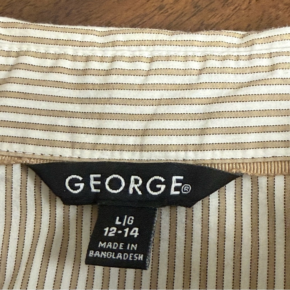 George Tan White Striped Button Down Shirt Short Sleeve Work Casual L - Picture 5 of 7
